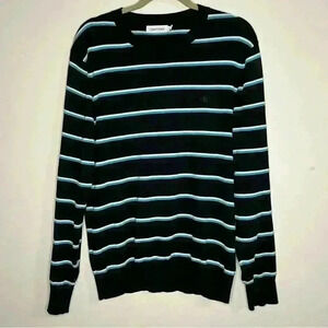 Calvin Klein Men’s Striped Sweater 100% Cotton Size Medium Classic Pullover